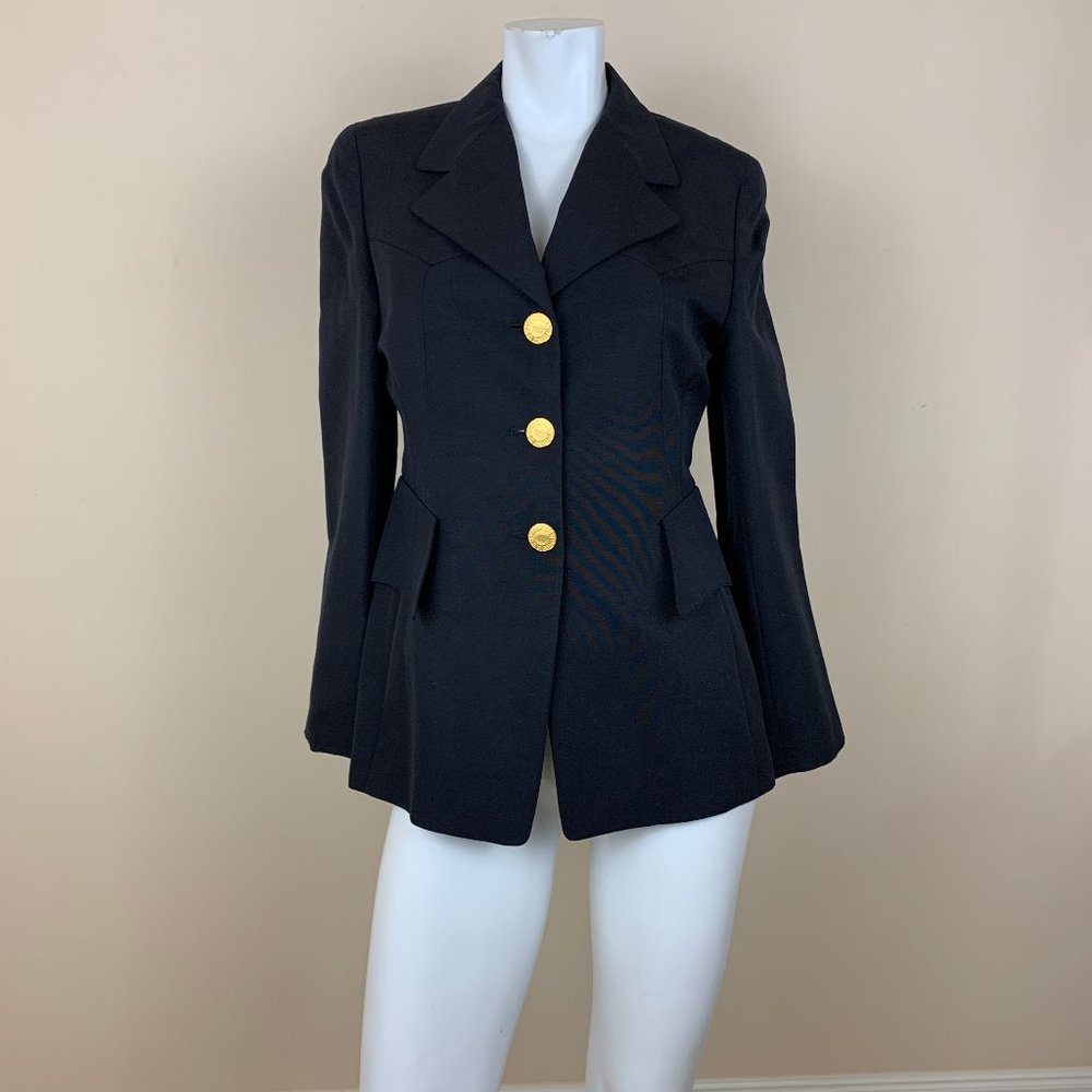 Escada Black Cotton Silk Riding Polo Blazer